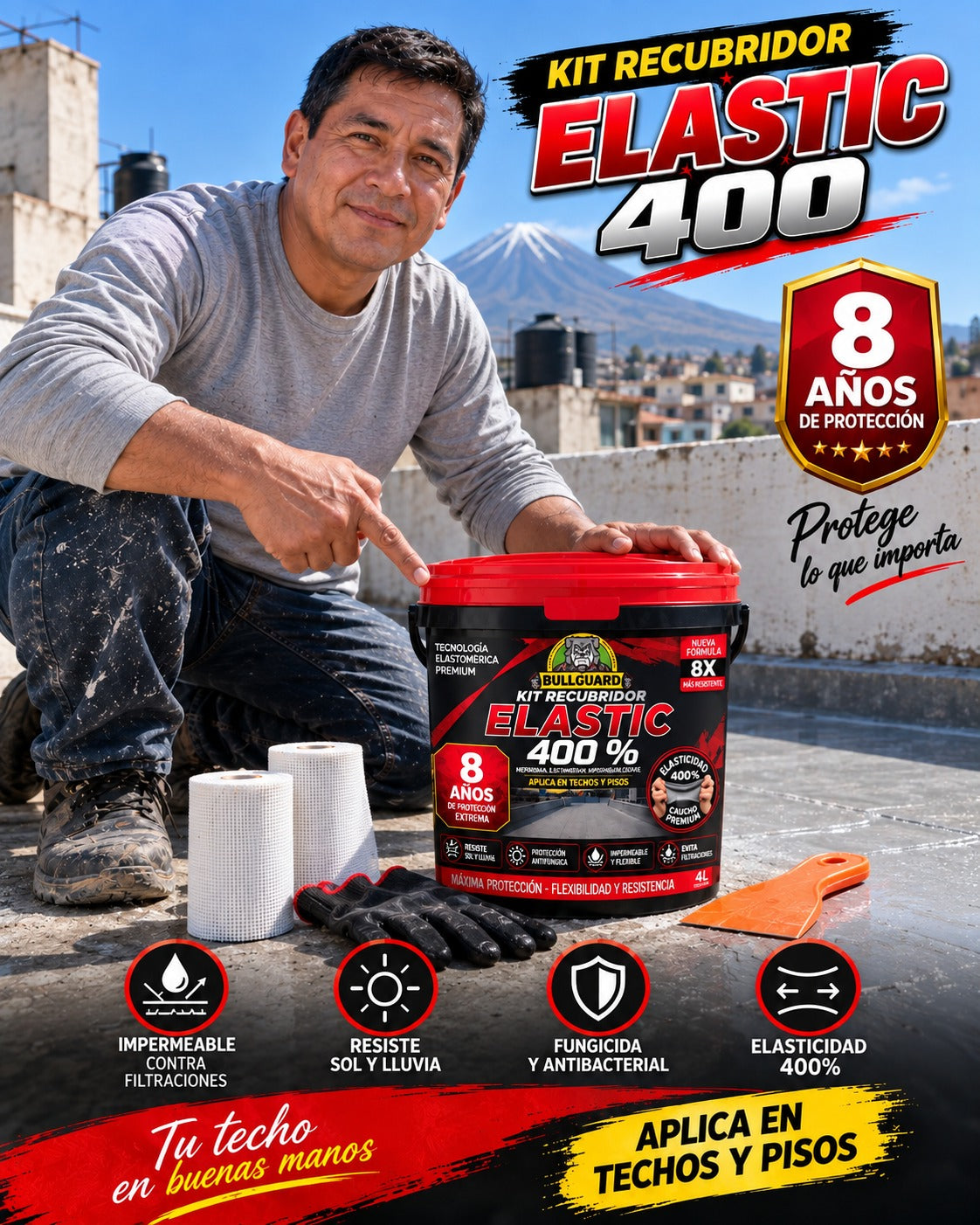 KIT RECUBRIDOR ELASTIC 400 + BROCHA + 2 MALLAS + ESPATULA + GUANTES F3-IMG